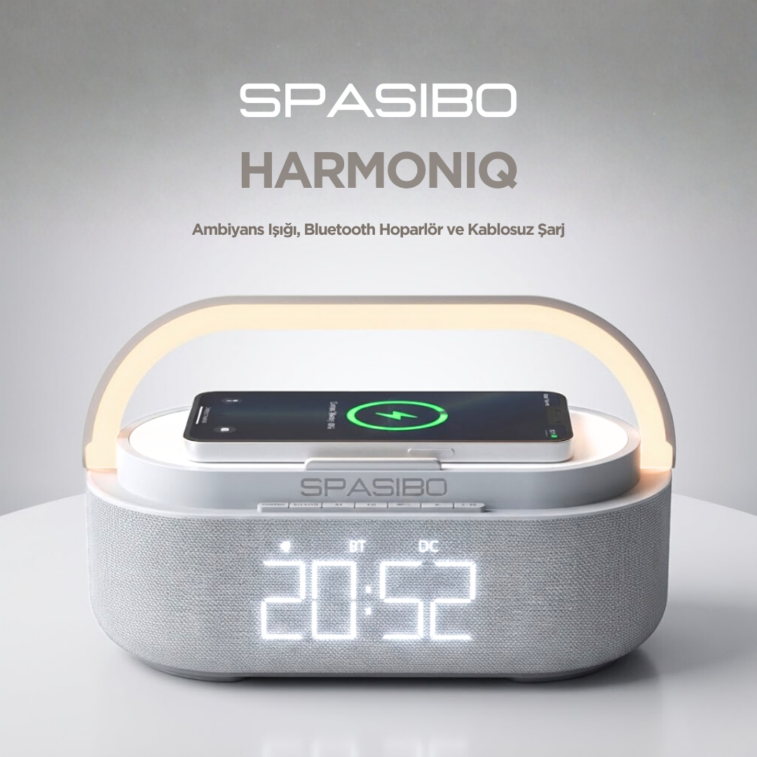 Spasibo Harmoniq Çok Fonksiyonlu Multimedya Istasyonu: Kablosuz Şarj, Bluetooth Hoparlör ve Ambiyans Aydınlatma