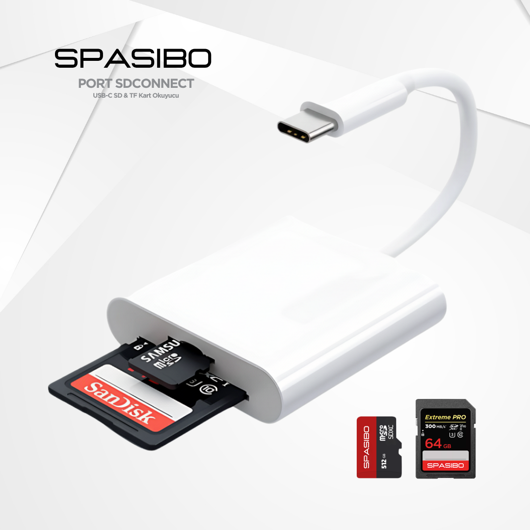 Spasibo Port Sdconnect | Lightning - Sd Kart ve Micro Sd Kart Okuyucu ile iPhone & Ipad’e Hızlı Fotoğraf ve Video Aktarımı