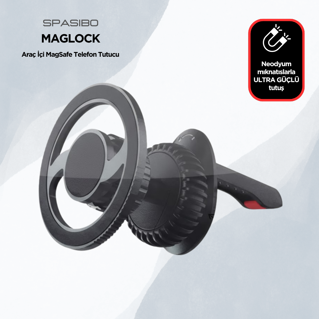 Spasibo Maglock Sarsıntı Önleyici Magsafe Araç Tutucu - 3 Kat Güçlü Menfez Tutuşu ve 360° Ayar