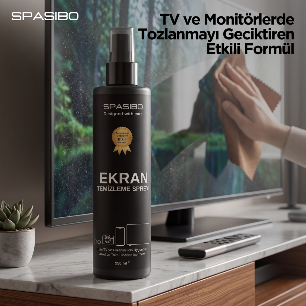 Spasibo 250 ML Profesyonel Ekran, Gözlük ve Kamera Lensi Temizleme Seti - OLED TV Spreyi + Özel Güderi Bez
