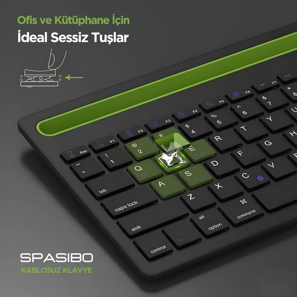 Spasibo 2'si 1 Arada Kablosuz Klavye | Ister Bluetooth Ister USB ile Bağlan | Pc, Telefon, Tablet, Tv Uyumlu (Eng Q Klavye)