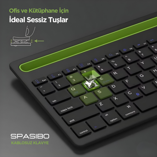 Spasibo 2'si 1 Arada Kablosuz Klavye | Ister Bluetooth Ister USB ile Bağlan | Pc, Telefon, Tablet, Tv Uyumlu (Eng Q Klavye)