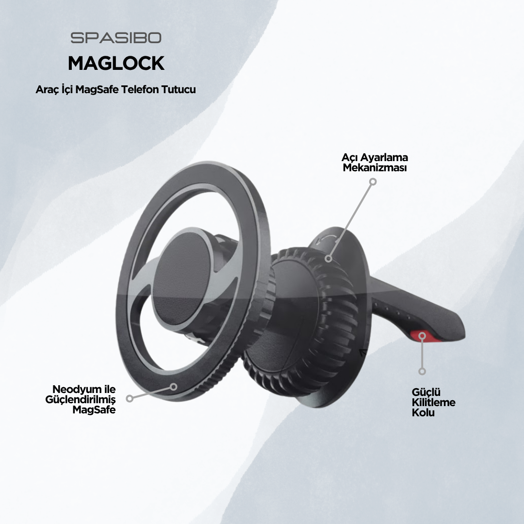 Spasibo Maglock Sarsıntı Önleyici Magsafe Araç Tutucu - 3 Kat Güçlü Menfez Tutuşu ve 360° Ayar