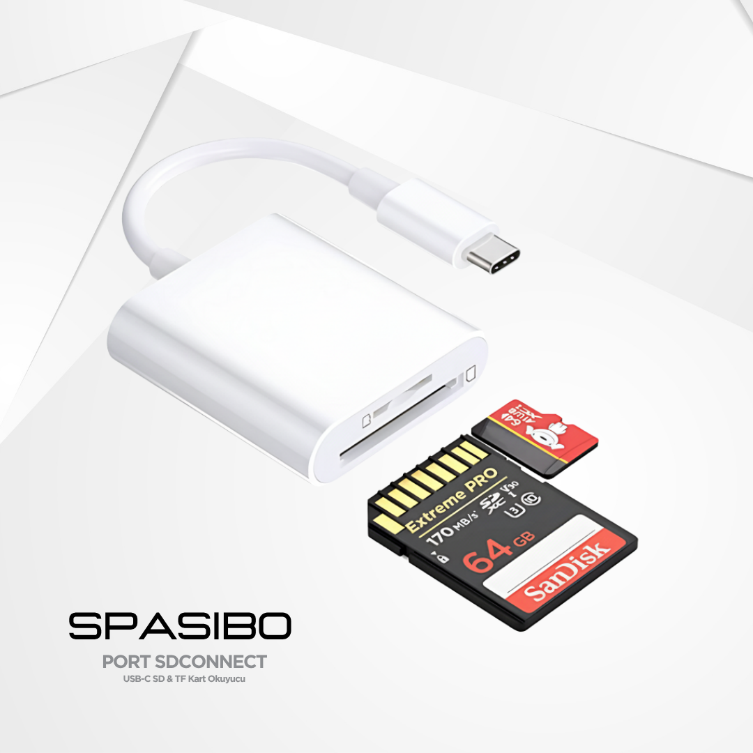 Spasibo Port Sdconnect | Lightning - Sd Kart ve Micro Sd Kart Okuyucu ile iPhone & Ipad’e Hızlı Fotoğraf ve Video Aktarımı