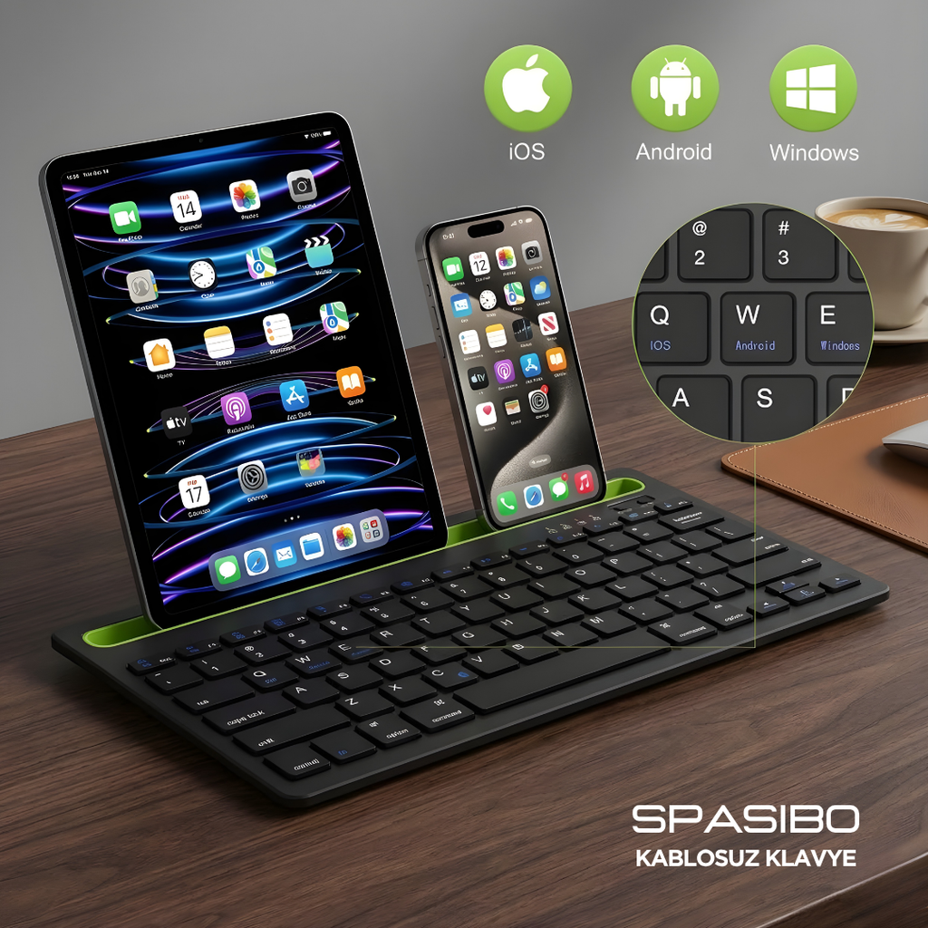 Spasibo 2'si 1 Arada Kablosuz Klavye | Ister Bluetooth Ister USB ile Bağlan | Pc, Telefon, Tablet, Tv Uyumlu (Eng Q Klavye)