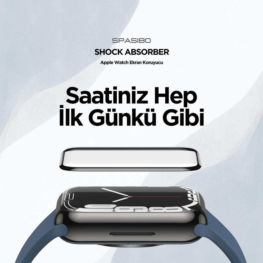 Spasibo Apple Watch Series 9 Shock Absorber Ekran Koruyucu | 41MM | Takma Aparatı ile Kolay Kurulum