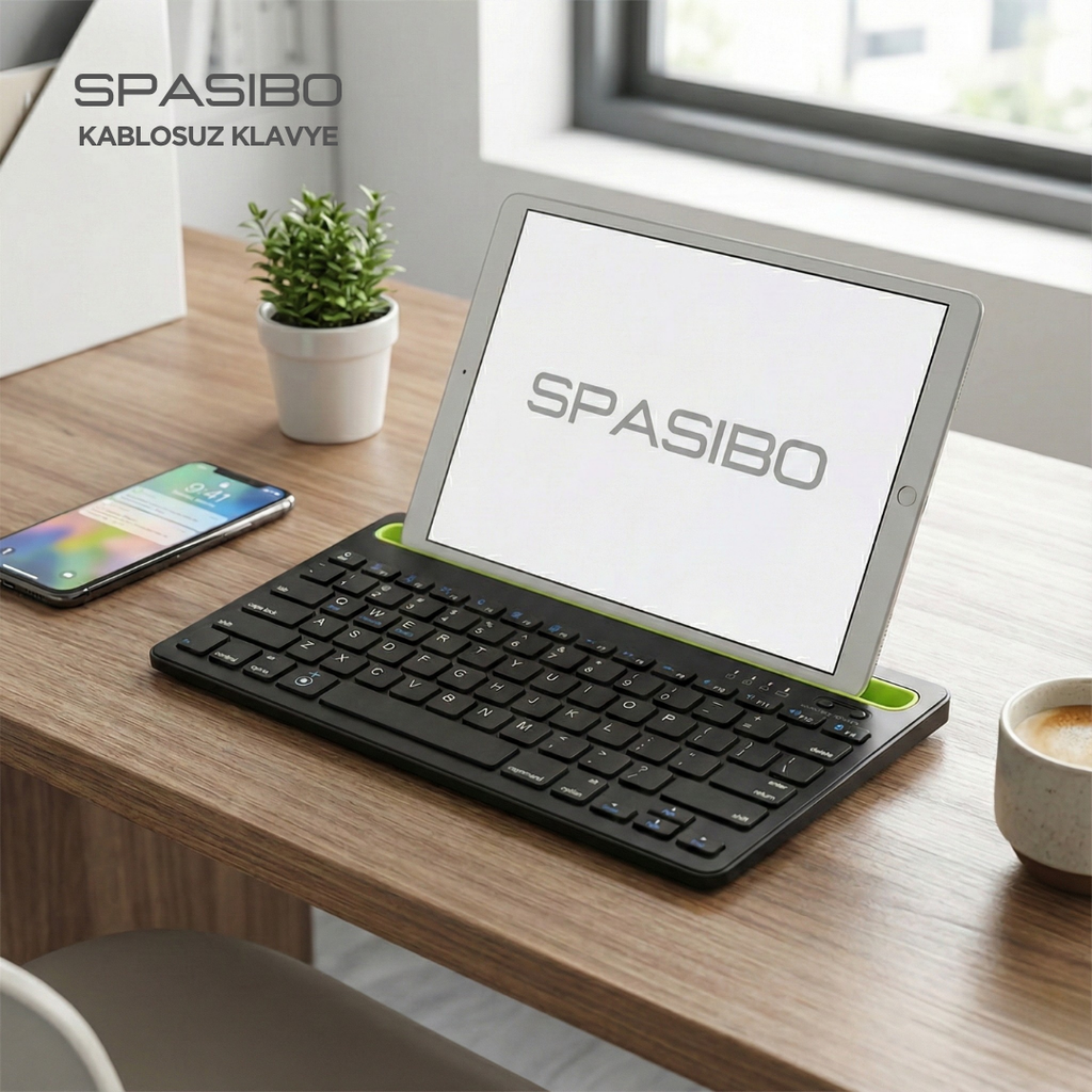 Spasibo 2'si 1 Arada Kablosuz Klavye | Ister Bluetooth Ister USB ile Bağlan | Pc, Telefon, Tablet, Tv Uyumlu (Eng Q Klavye)