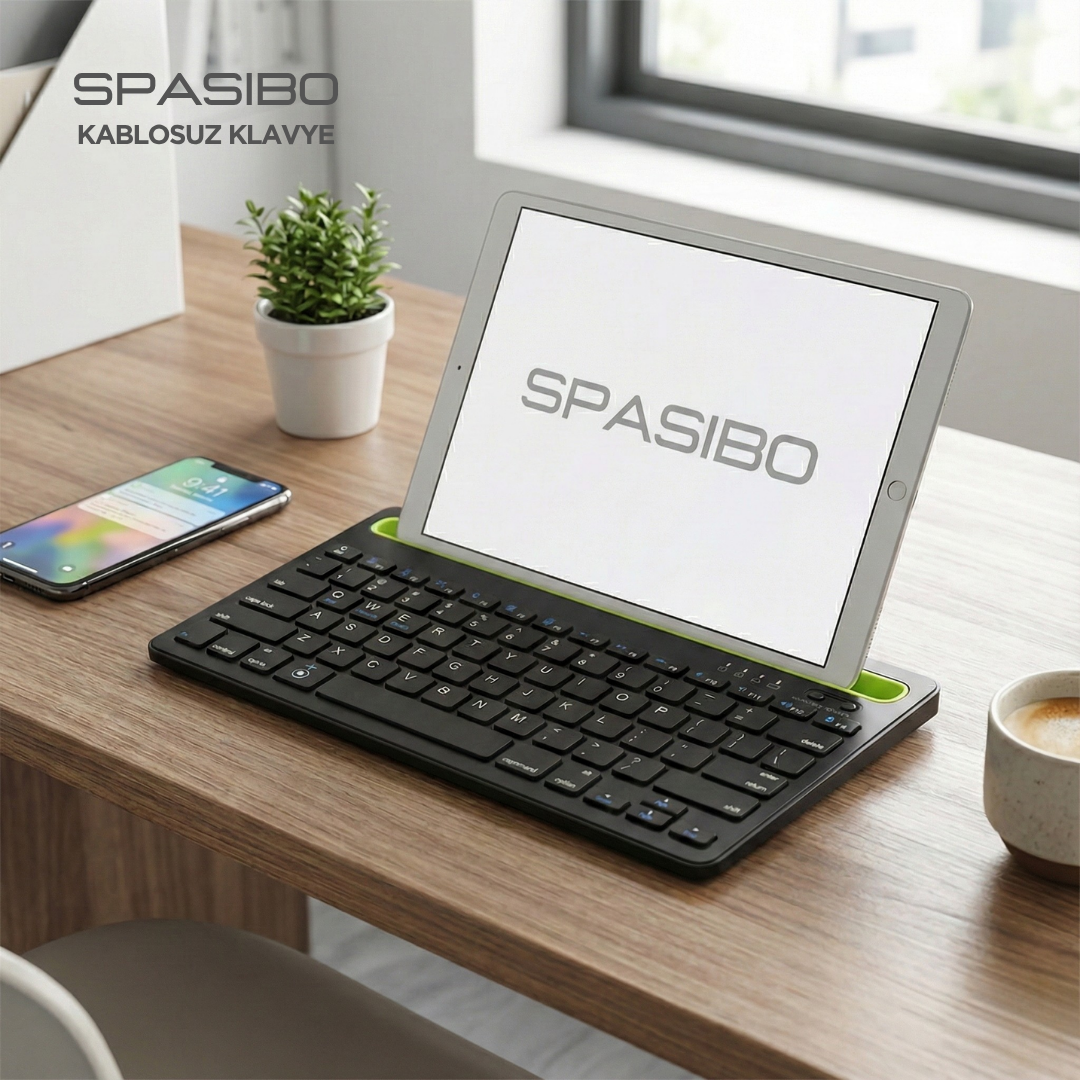 Spasibo 2'si 1 Arada Kablosuz Klavye | Ister Bluetooth Ister USB ile Bağlan | Pc, Telefon, Tablet, Tv Uyumlu (Eng Q Klavye)
