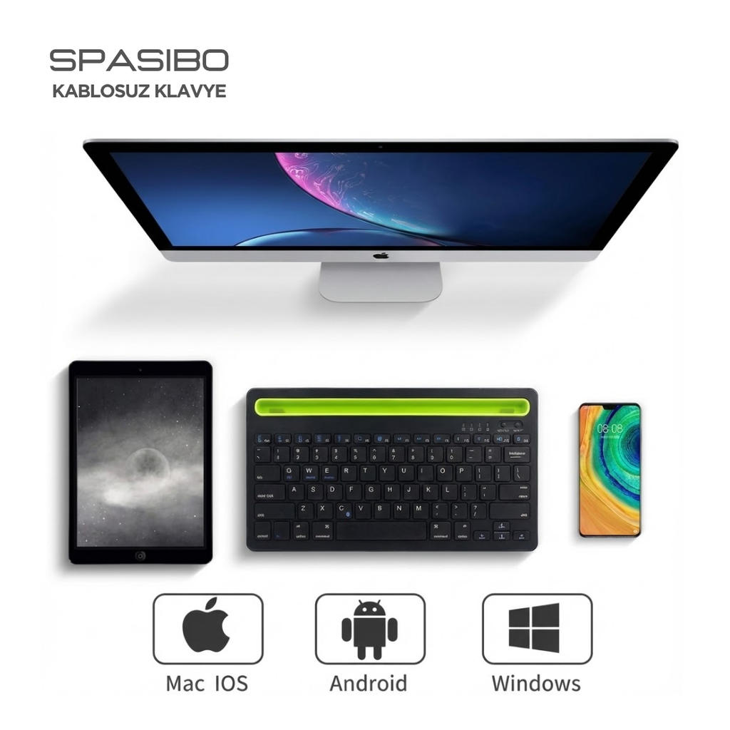 Spasibo 2'si 1 Arada Kablosuz Klavye | Ister Bluetooth Ister USB ile Bağlan | Pc, Telefon, Tablet, Tv Uyumlu (Eng Q Klavye)