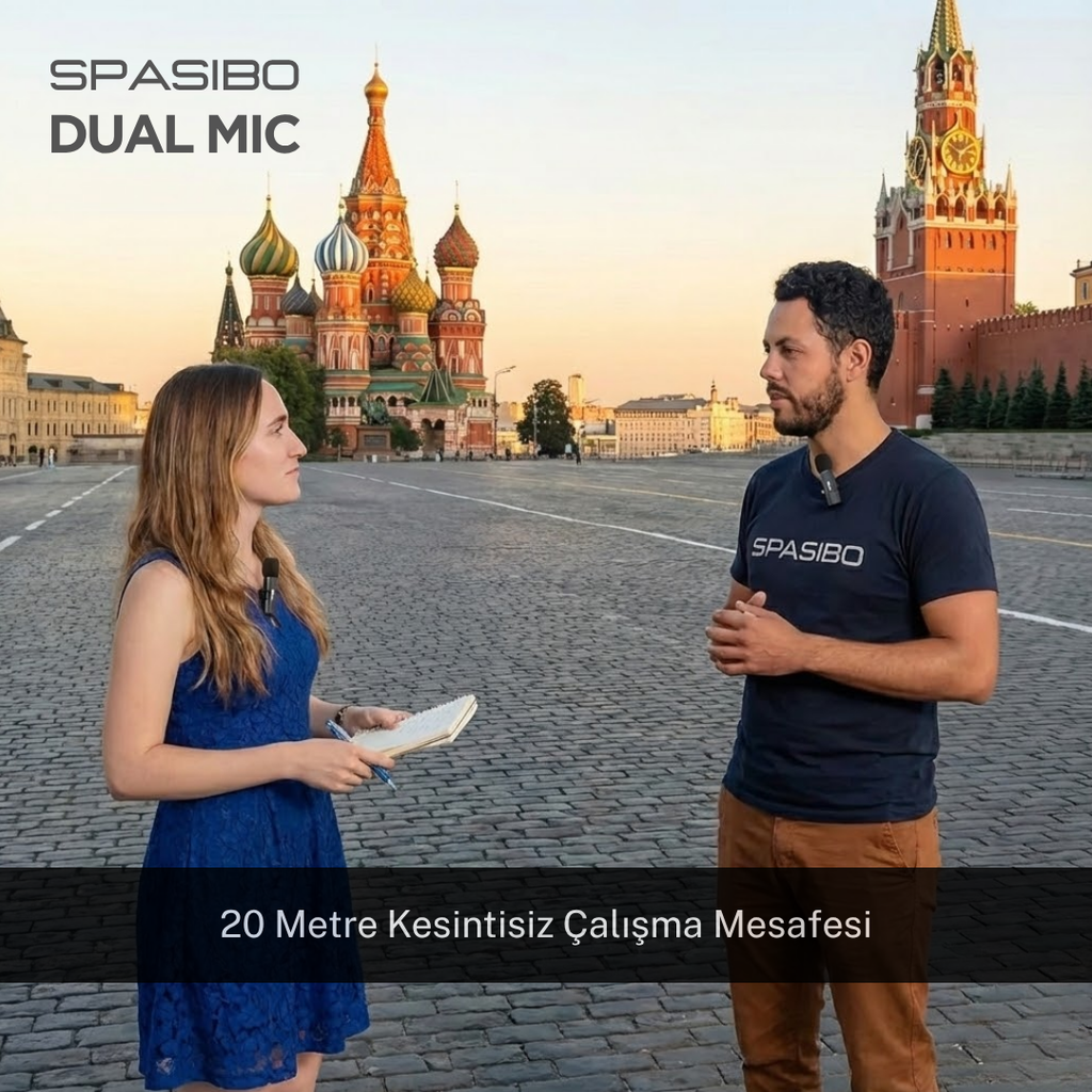 Spasibo Dual Mic 2'li Kablosuz Yaka Mikrofonu Seti TYPE-C | 360° Ses Alımı & Gürültü Engelleyici | 20M Çekim