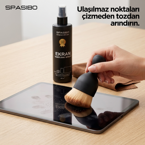 Spasibo 250 ml Profesyonel Ekran, Gözlük ve Kamera Lensi Temizleme Seti - OLED Tv Spreyi + Özel Güderi Bez + Ultra Hassas Detay Fırçası (3'lü Premium Set)